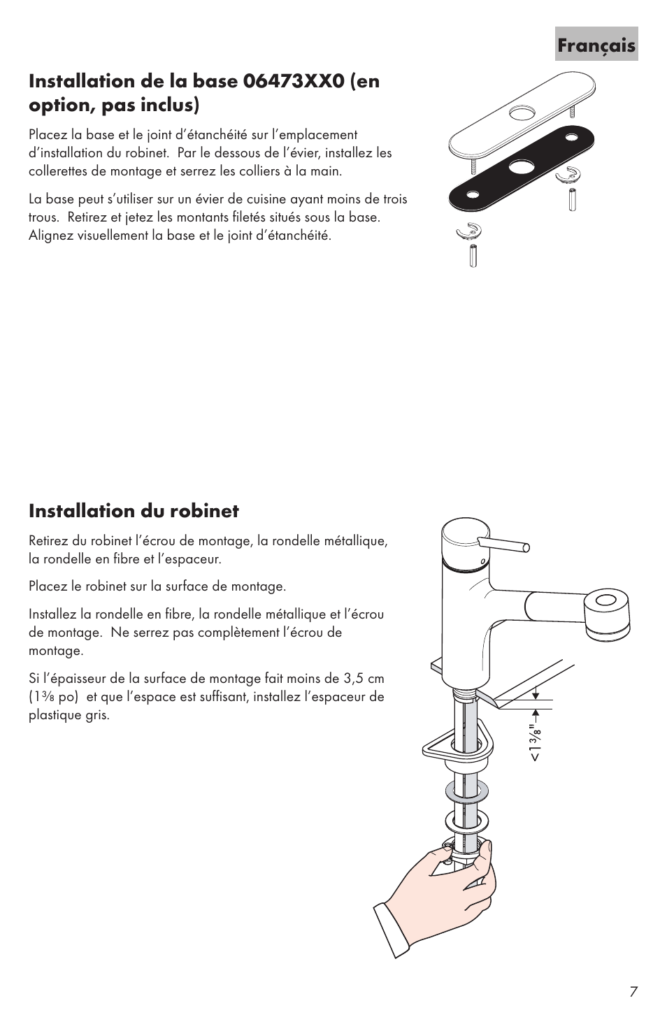 Installation du robinet, Français | Factory Direct Hardware Hansgrohe 06462 Talis S User Manual | Page 7 / 20