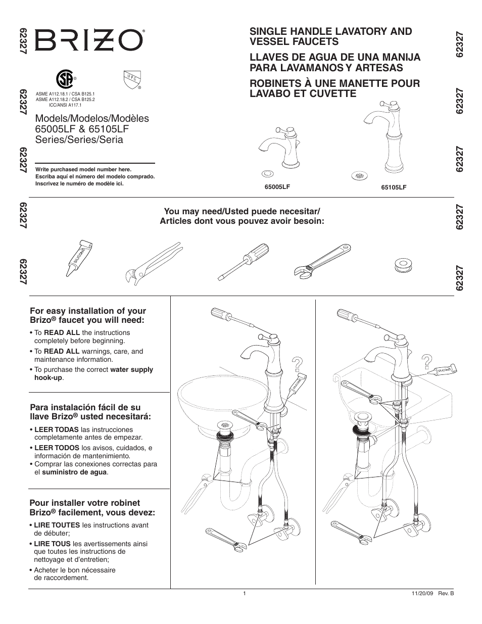 Factory Direct Hardware Brizo 65005LF User Manual | 8 pages