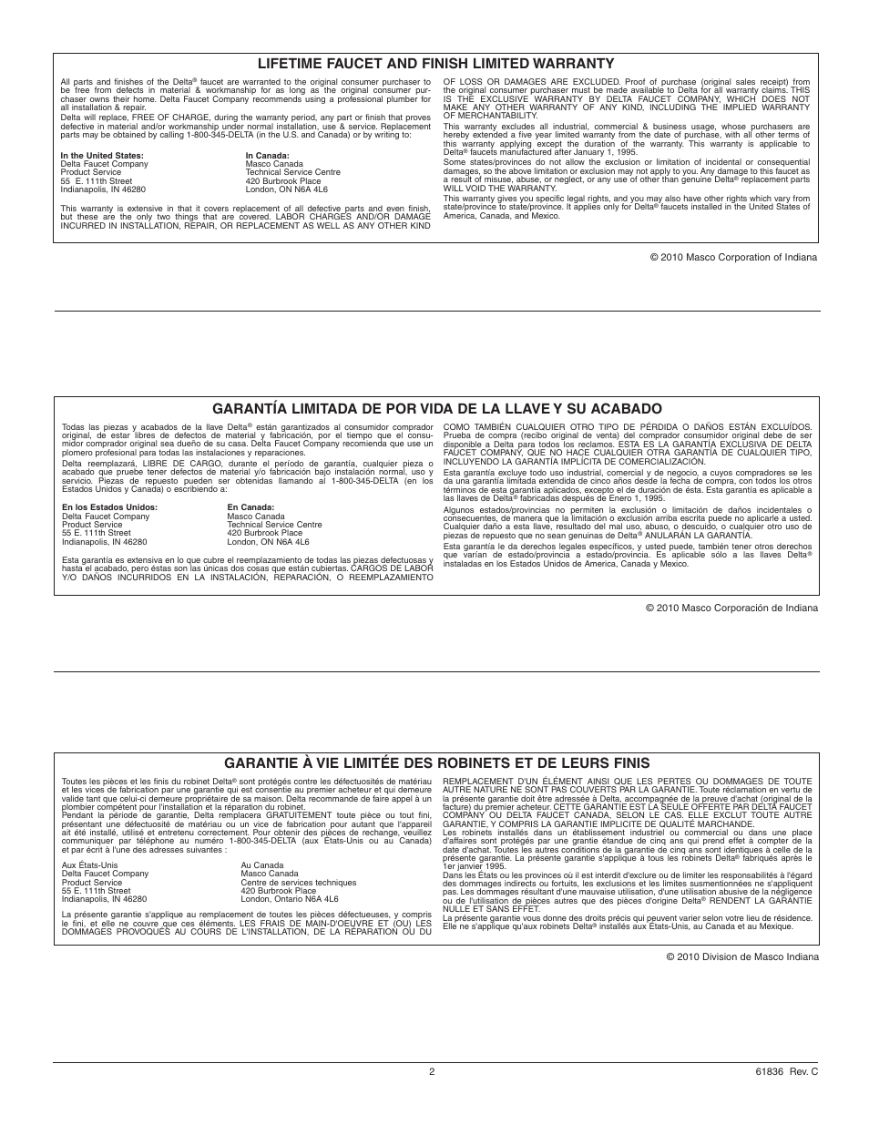 Lifetime faucet and finish limited warranty | Factory Direct Hardware Delta 551-DST User Manual | Page 2 / 12