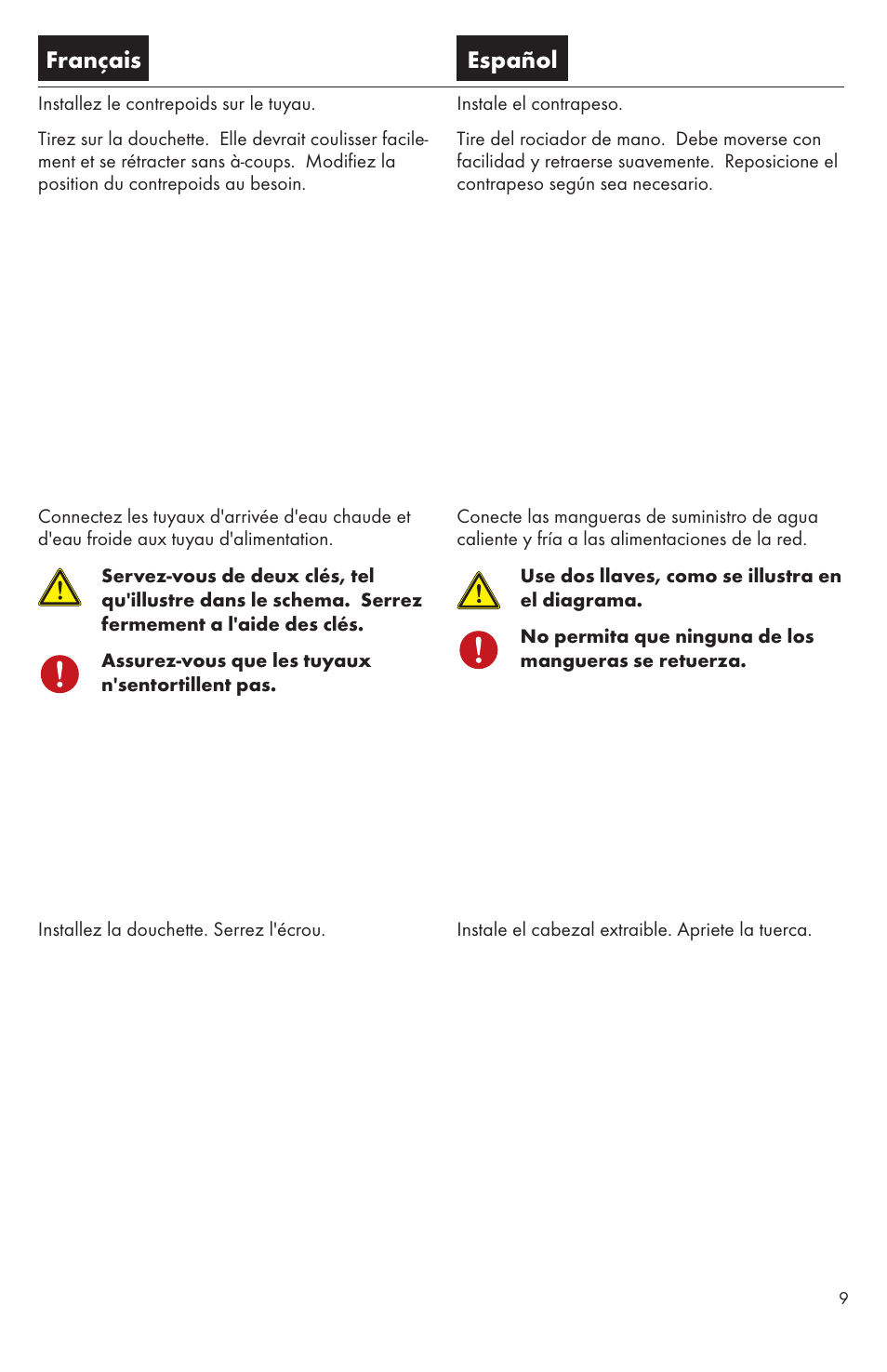 Français español | Factory Direct Hardware Hansgrohe 14872 Talis S User Manual | Page 9 / 16