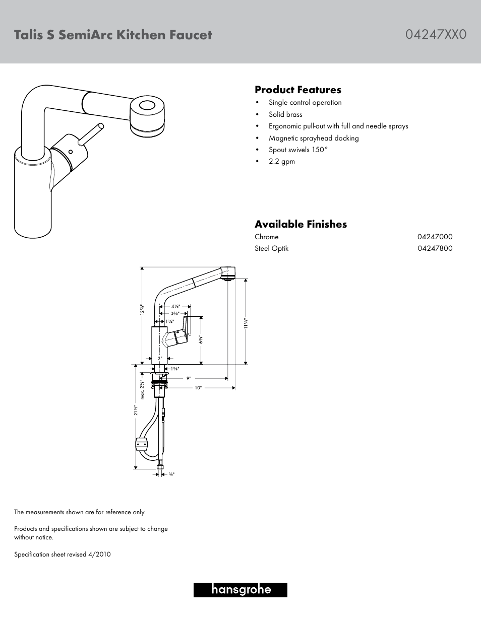 Factory Direct Hardware Hansgrohe 04247 Talis S User Manual | 1 page