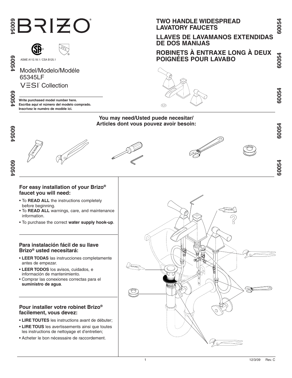 Factory Direct Hardware Brizo 65345LF User Manual | 8 pages