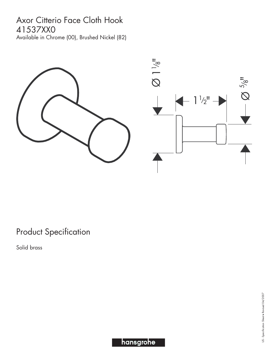 Factory Direct Hardware Hansgrohe 41537 Axor Citterio User Manual | 1 page