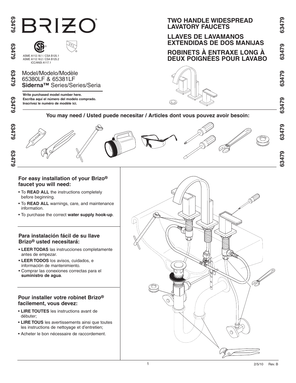 Factory Direct Hardware Brizo 65380LF User Manual | 8 pages