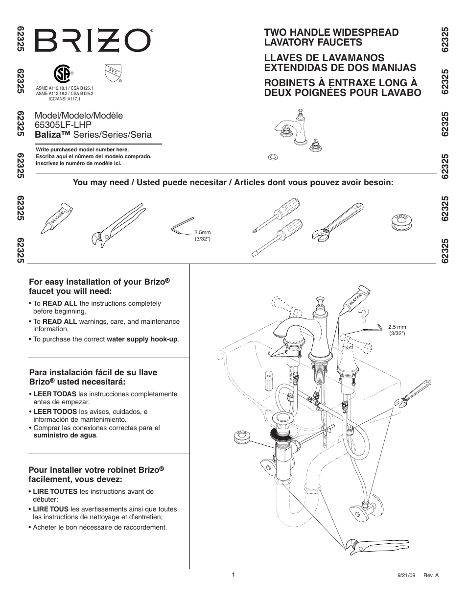 Factory Direct Hardware Brizo 65305LF-LHP User Manual | 8 pages