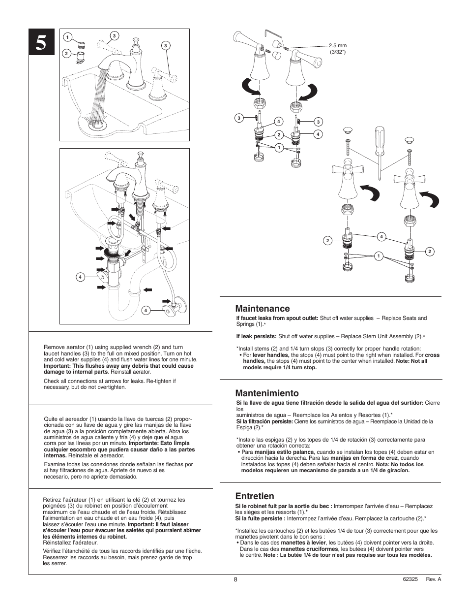 Maintenance, Mantenimiento, Entretien | Factory Direct Hardware Brizo 65305LF-LHP User Manual | Page 8 / 8