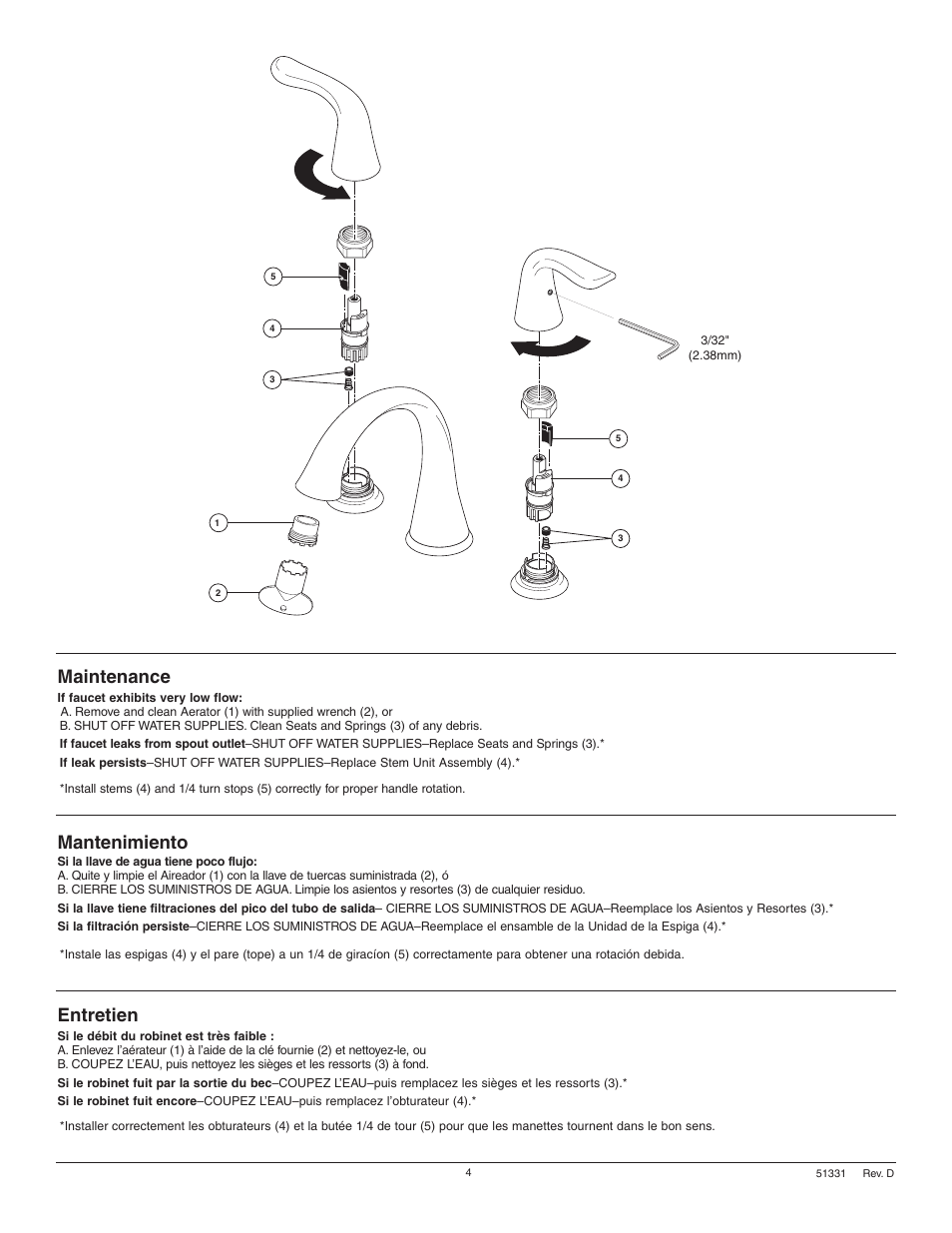 Maintenance, Mantenimiento, Entretien | Factory Direct Hardware Delta 3538-MPU User Manual | Page 4 / 8