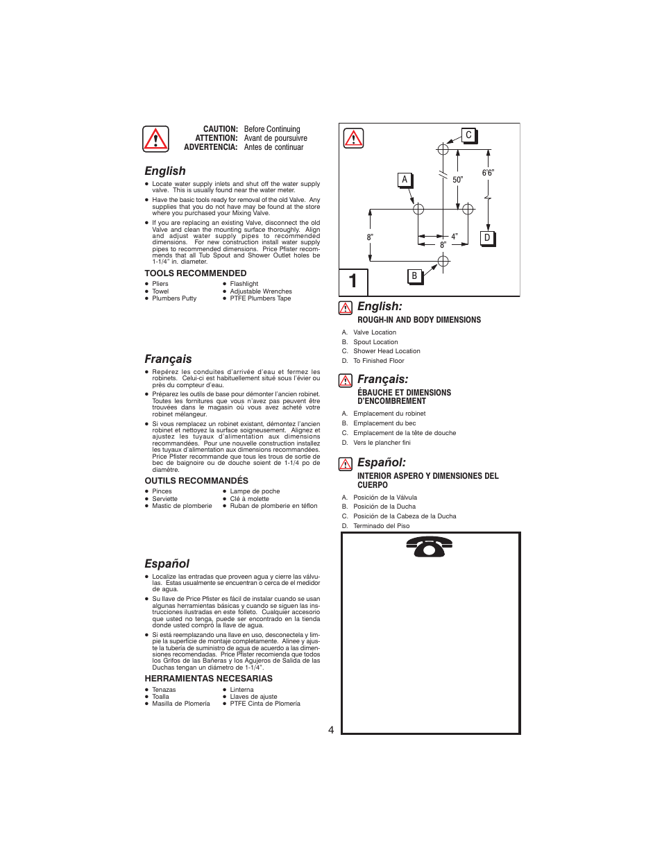1ć800ćpfaucet, English, Español | Français | Factory Direct Hardware Pfister 003-2110 03 Series User Manual | Page 4 / 8