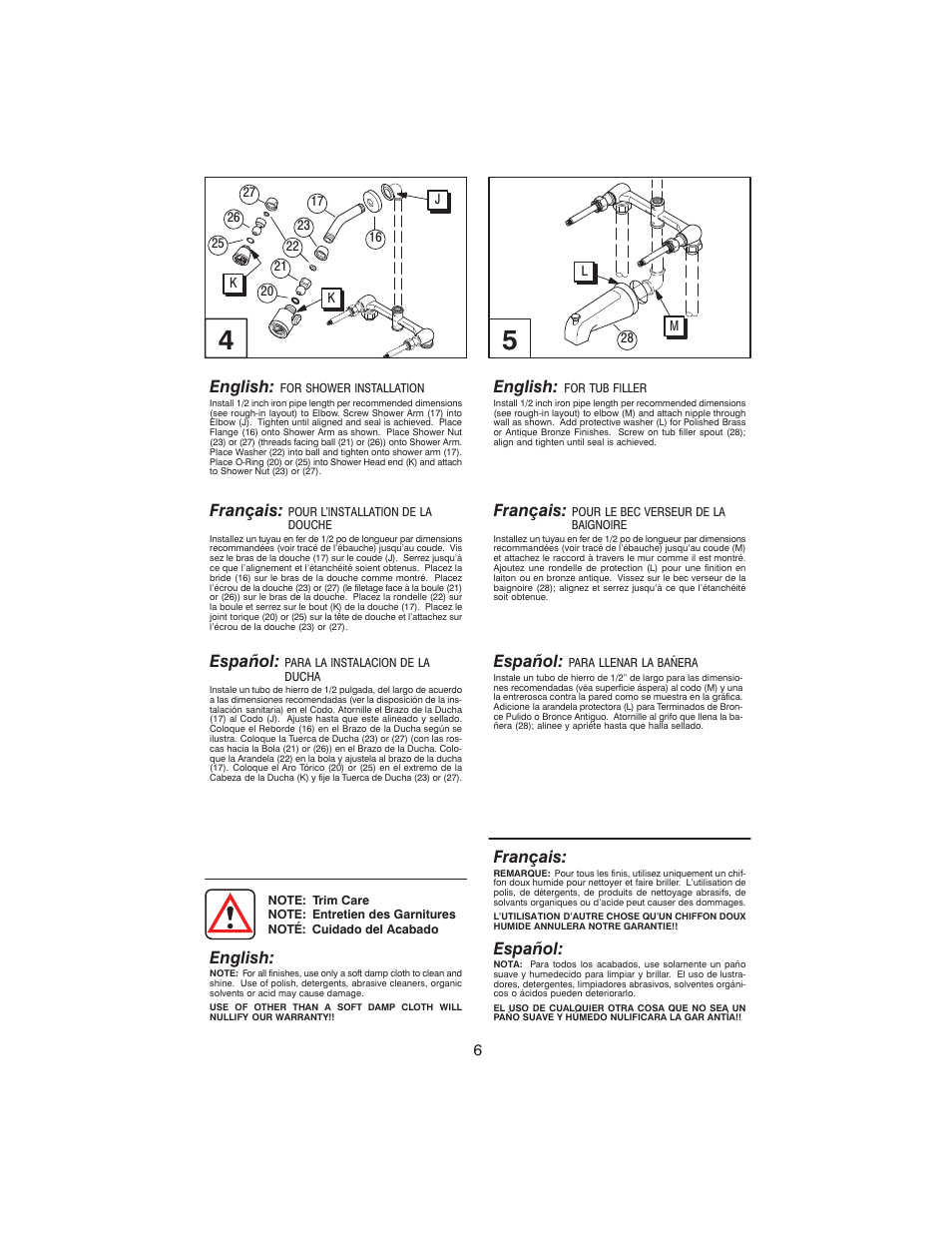 Français, Español, English | Factory Direct Hardware Pfister 003-2110 03 Series User Manual | Page 6 / 8