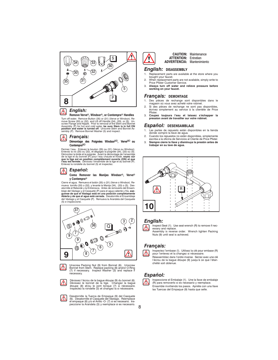 Français:ą, Español, English:ą | Français, English | Factory Direct Hardware Pfister 003-2110 03 Series User Manual | Page 8 / 8