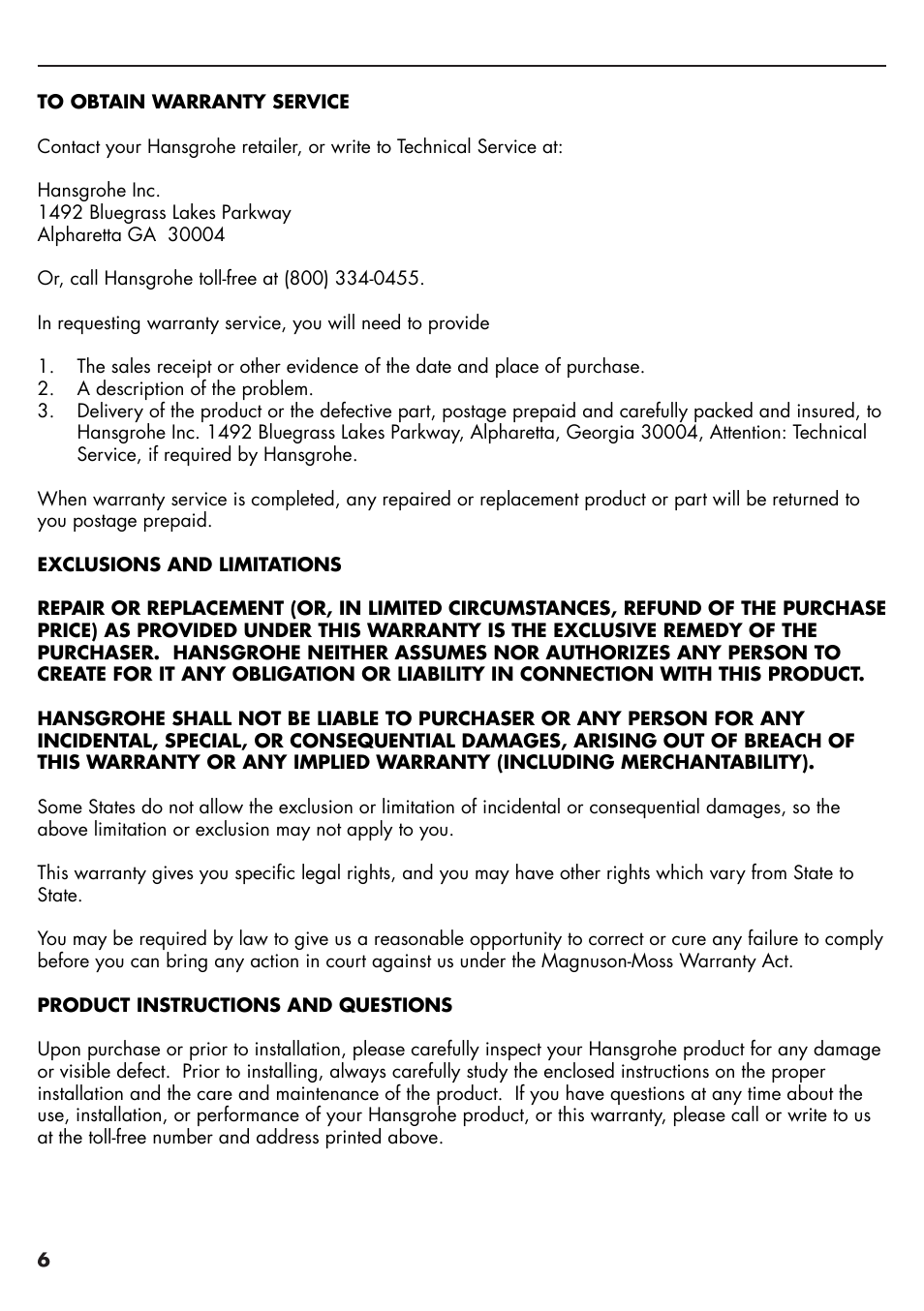 Factory Direct Hardware Hansgrohe 10426001 Axor Starck User Manual | Page 6 / 8