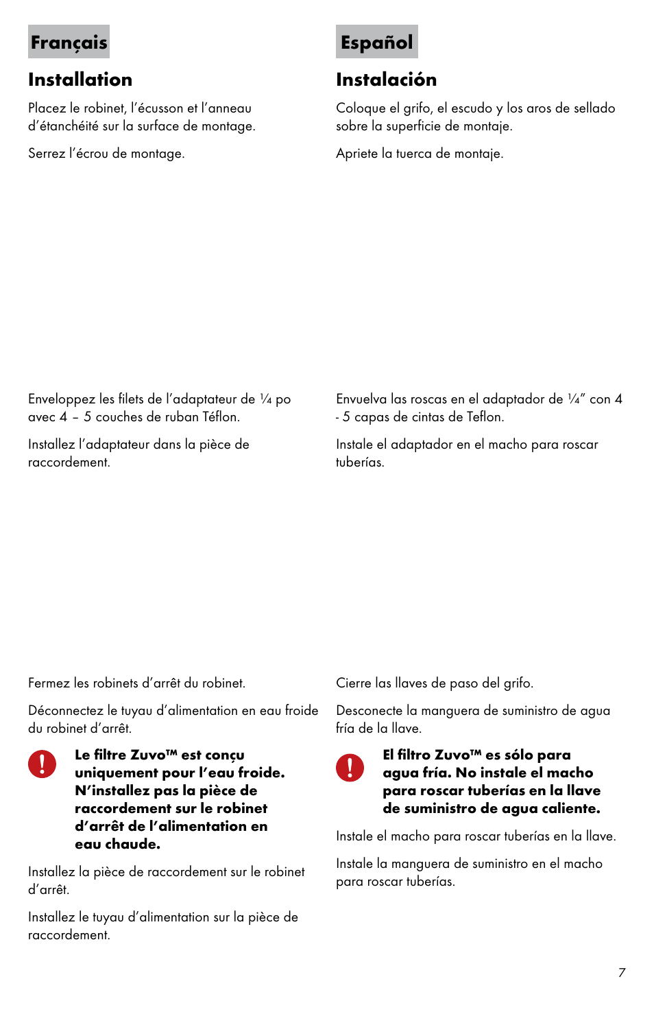 Français español installation, Instalación | Factory Direct Hardware Hansgrohe 04301 Talis S User Manual | Page 7 / 20