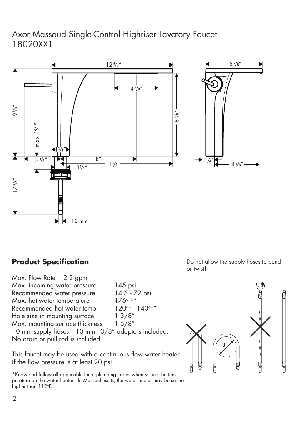 Factory Direct Hardware Hansgrohe 18020001 User Manual | Page 2 / 8