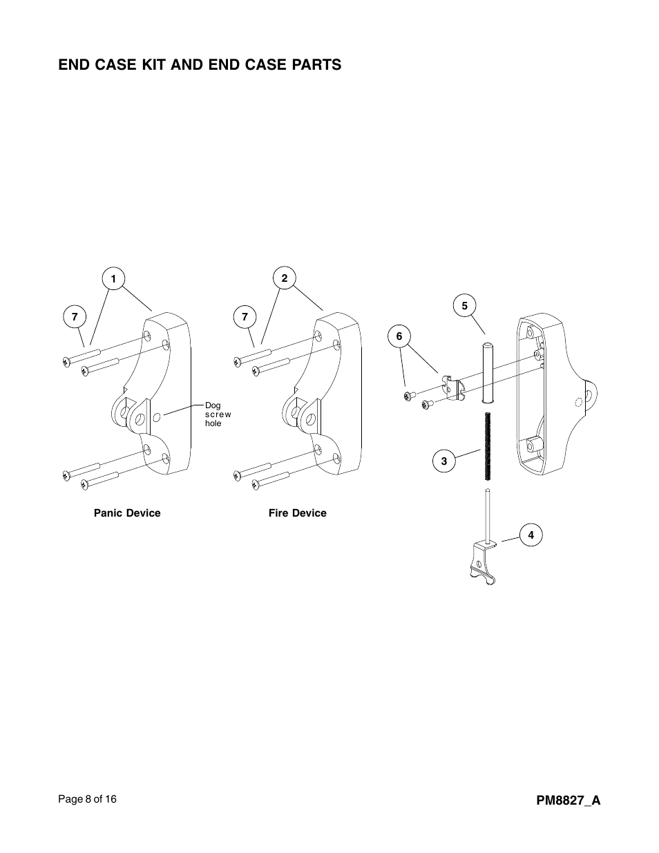 End case kit and end case parts | Factory Direct Hardware Von Duprin 8827EOF User Manual | Page 8 / 16