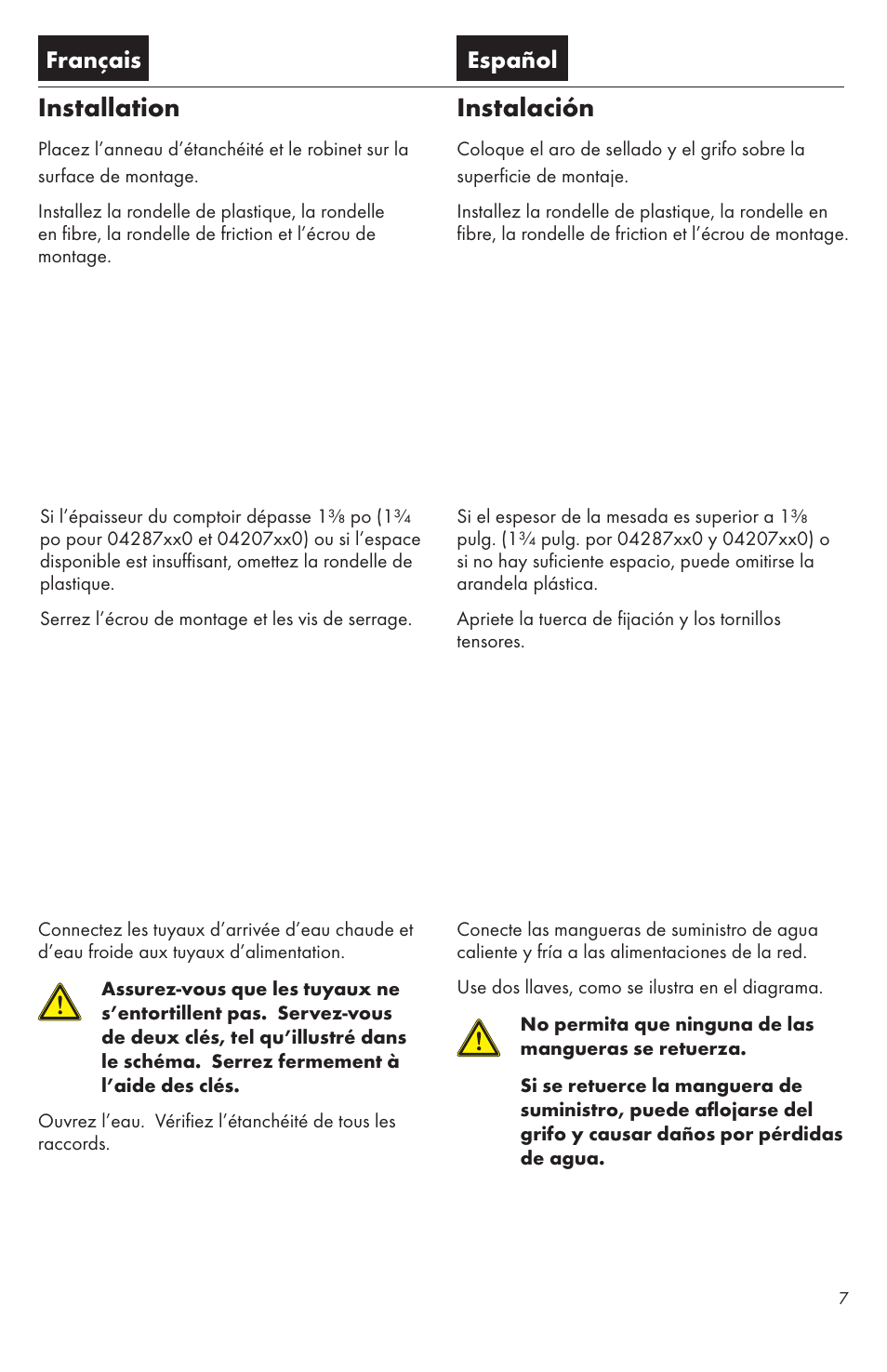 Installation, Instalación, Français español | Factory Direct Hardware Hansgrohe 04870 Talis S User Manual | Page 7 / 16