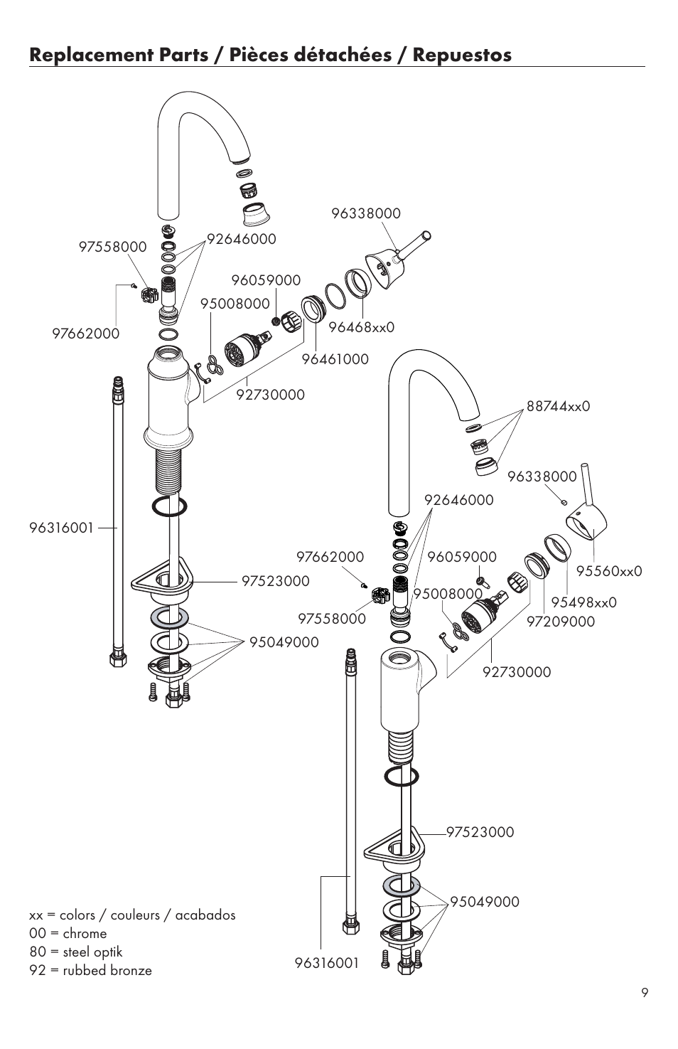 Replacement parts / pièces détachées / repuestos | Factory Direct Hardware Hansgrohe 04870 Talis S User Manual | Page 9 / 16