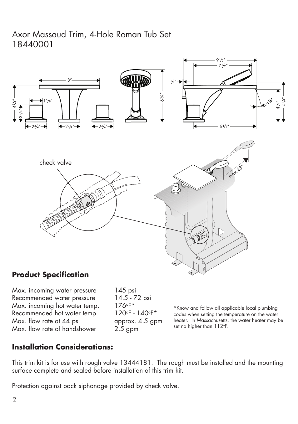 Factory Direct Hardware Hansgrohe 18440001 Axor Massaud User Manual | Page 2 / 12