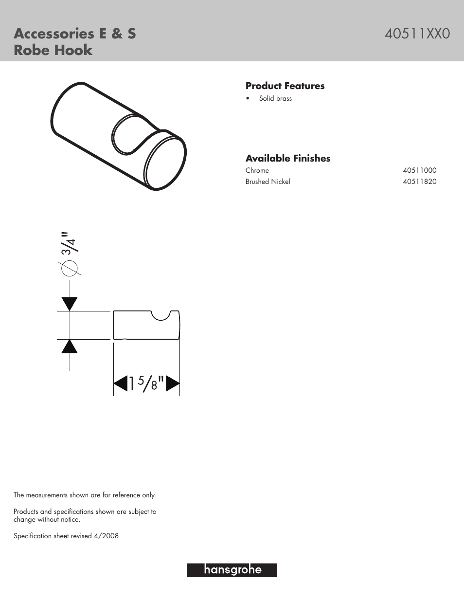 Factory Direct Hardware Hansgrohe 40511 E and S User Manual | 1 page