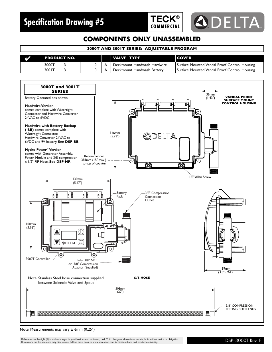 Teck, Specification drawing #5, Components only unassembled | Commercial | Factory Direct Hardware Delta 710LF-HDF User Manual | Page 3 / 6