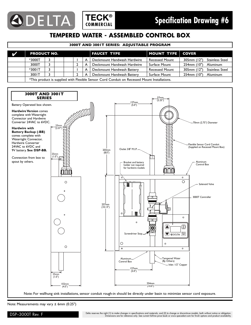 Teck, Specification drawing #6, Tempered water - assembled control box | Commercial | Factory Direct Hardware Delta 710LF-HDF User Manual | Page 4 / 6