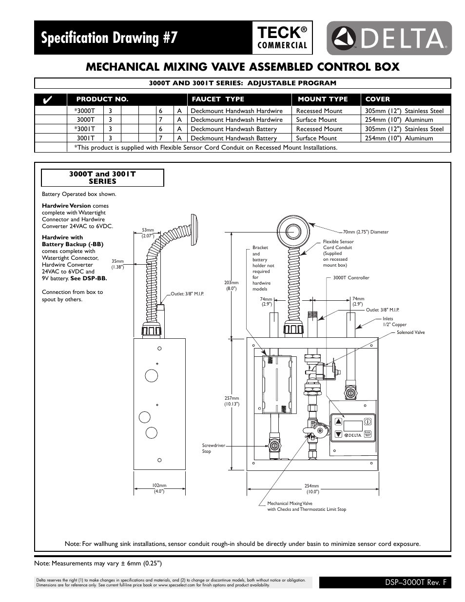 Teck, Specification drawing #7, Mechanical mixing valve assembled control box | Commercial | Factory Direct Hardware Delta 710LF-HDF User Manual | Page 5 / 6