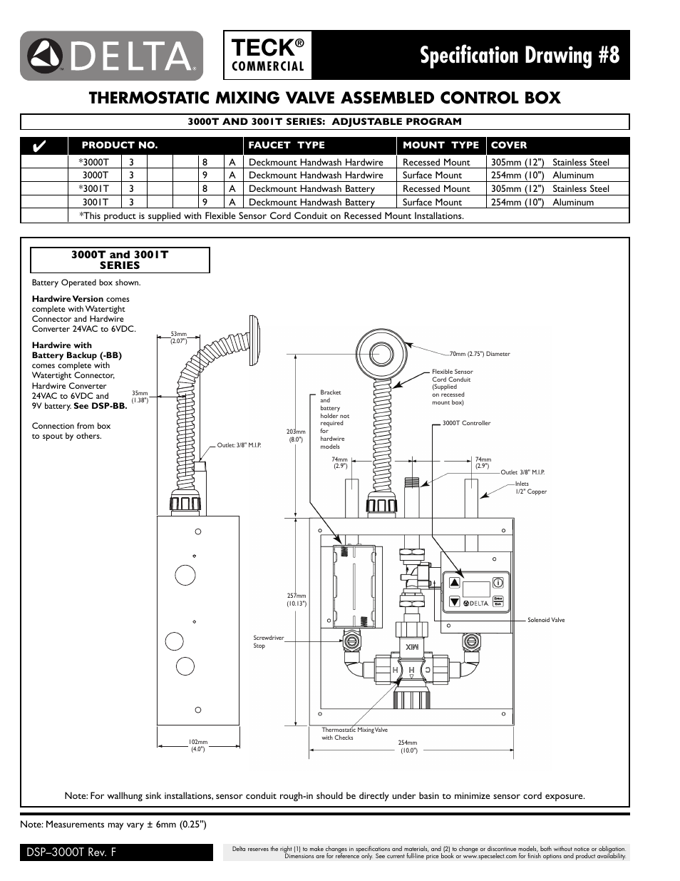 Teck, Specification drawing #8, Thermostatic mixing valve assembled control box | Commercial | Factory Direct Hardware Delta 710LF-HDF User Manual | Page 6 / 6