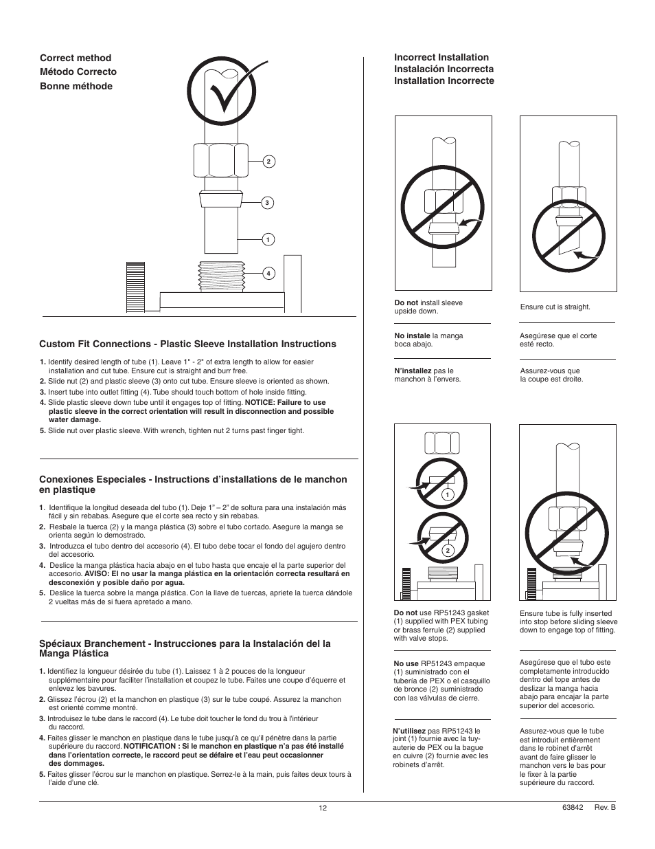 Correct method método correcto bonne méthode | Factory Direct Hardware Brizo 64903LF Talo User Manual | Page 12 / 16