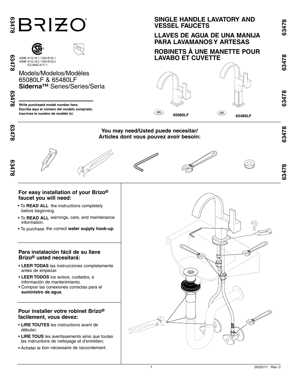 Factory Direct Hardware Brizo 65480LF User Manual | 6 pages