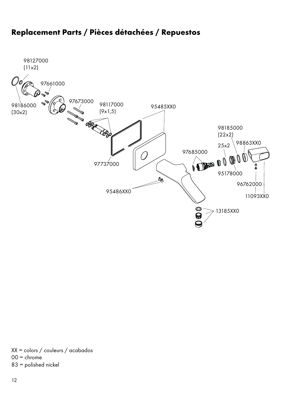 Replacement parts / pièces détachées / repuestos | Factory Direct Hardware Hansgrohe 11026 User Manual | Page 12 / 16