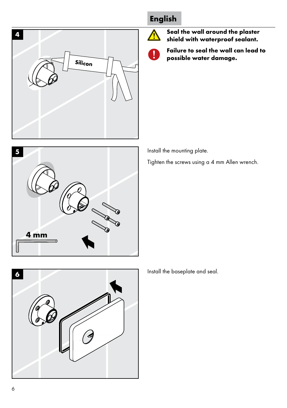English, 4 mm | Factory Direct Hardware Hansgrohe 11026 User Manual | Page 6 / 16