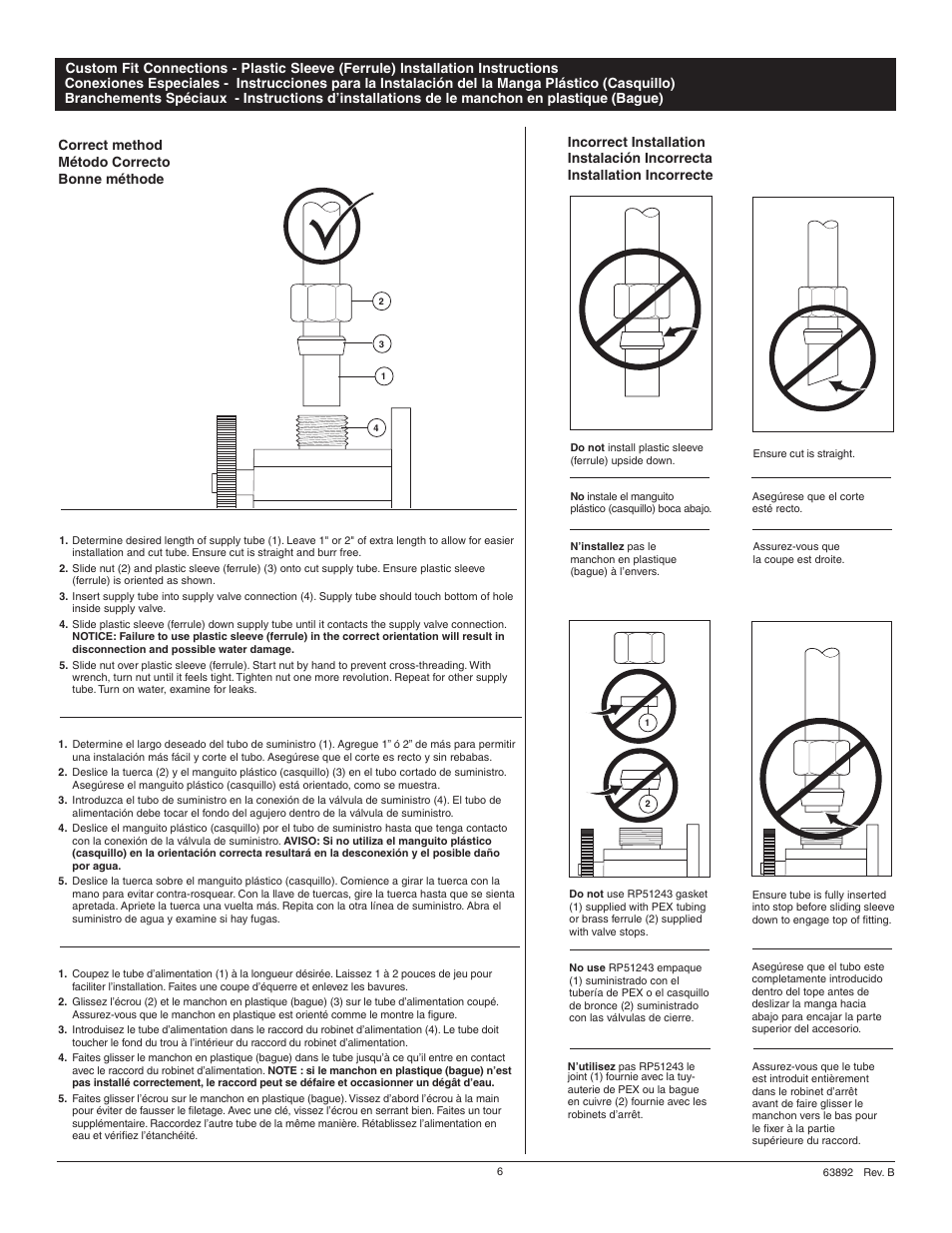 Correct method método correcto bonne méthode | Factory Direct Hardware Delta 3575-MPU-DST User Manual | Page 6 / 8