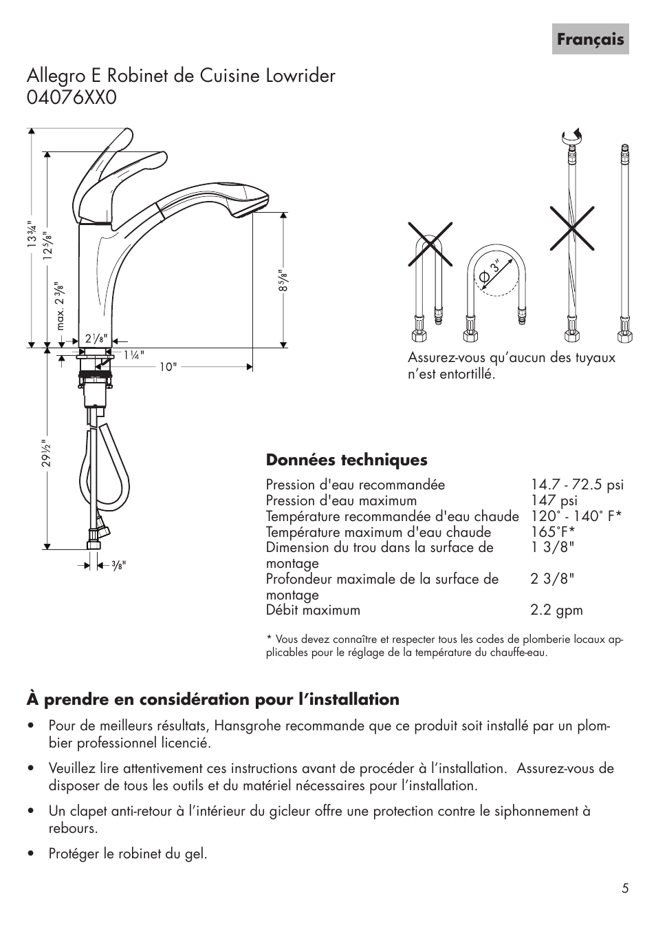 Factory Direct Hardware Hansgrohe 04076LF Allegro E User Manual | Page 5 / 16