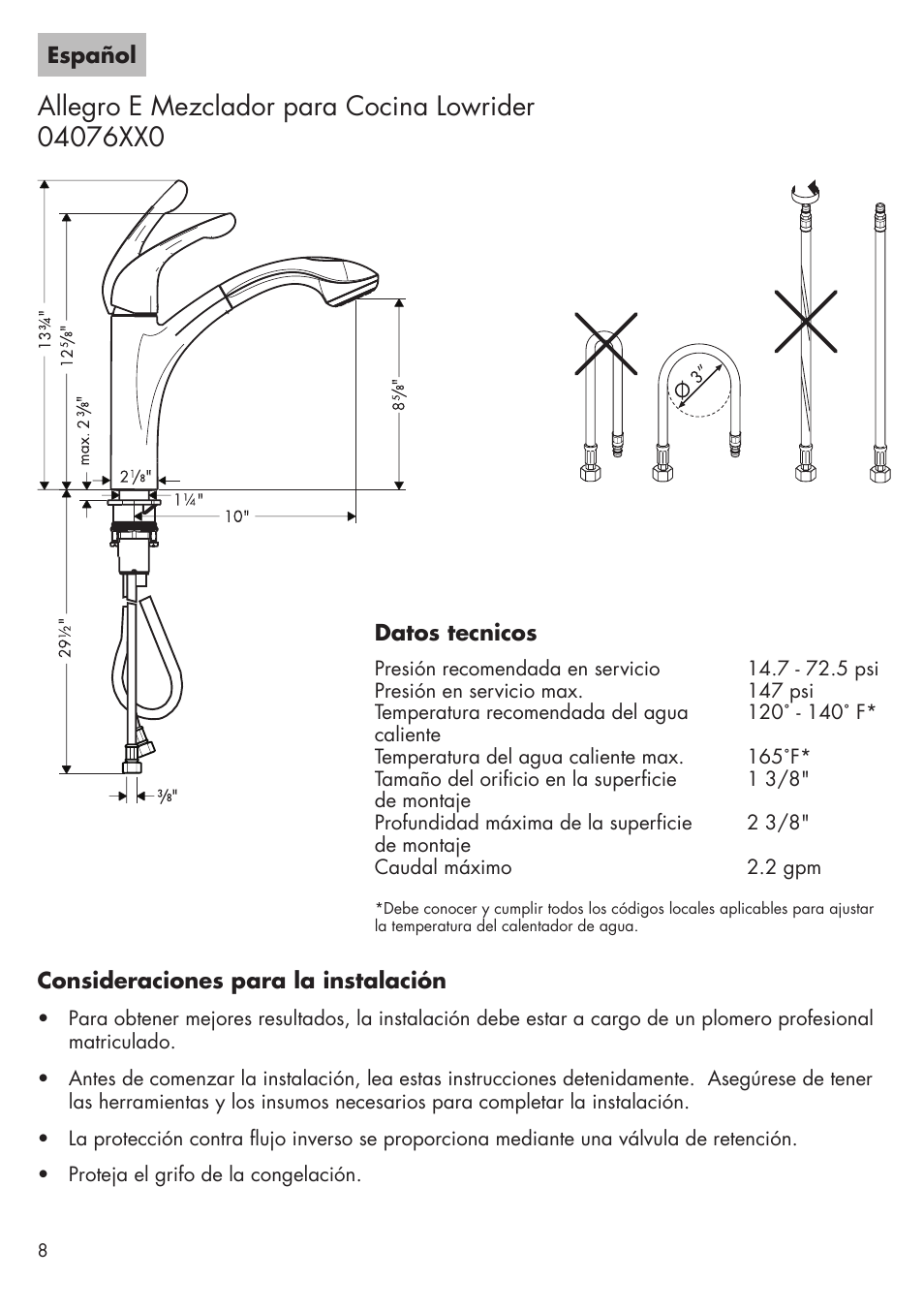 Factory Direct Hardware Hansgrohe 04076LF Allegro E User Manual | Page 8 / 16