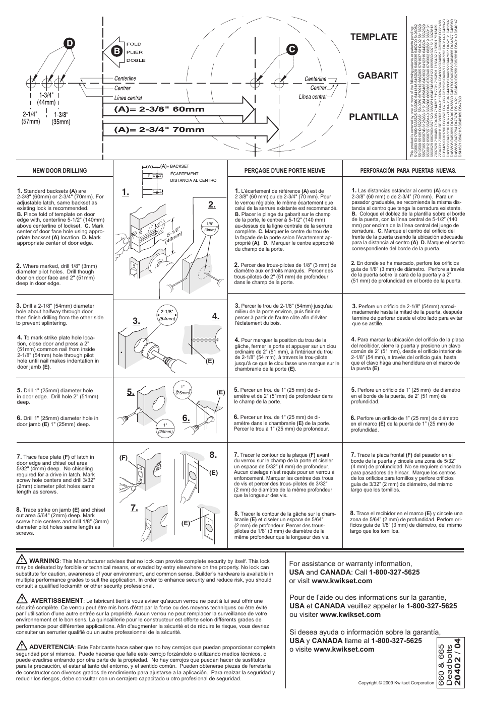 Plantilla template gabarit, C b | Kwikset 660M User Manual | Page 2 / 2