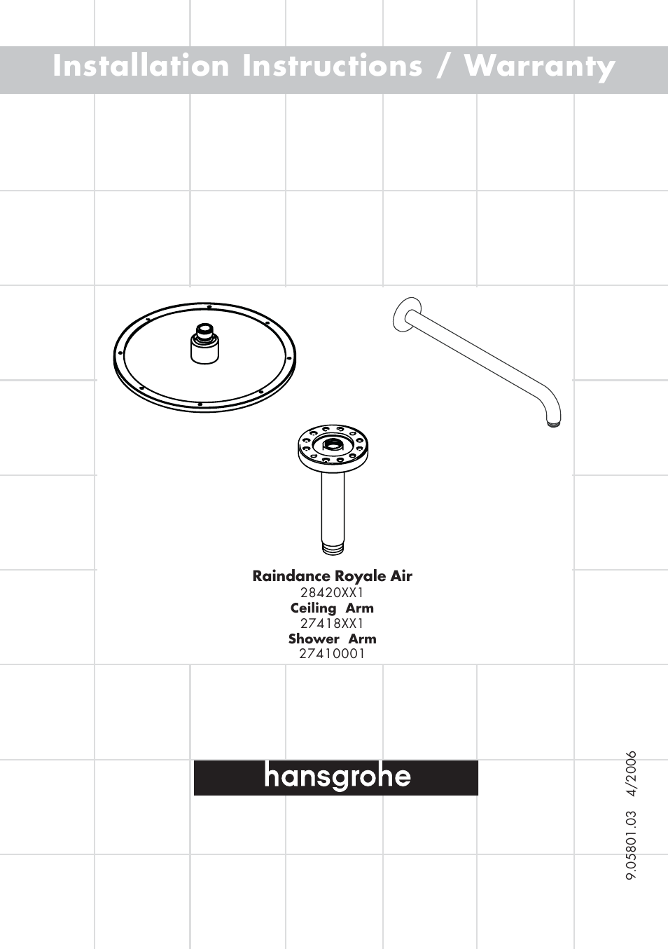 Factory Direct Hardware Hansgrohe 27418001 Raindance User Manual | 8 pages