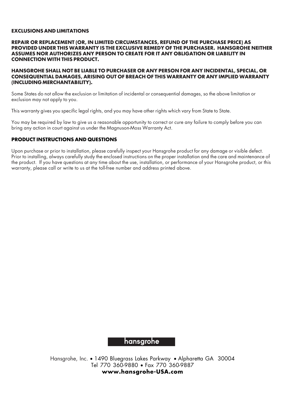 Factory Direct Hardware Hansgrohe 27418001 Raindance User Manual | Page 8 / 8