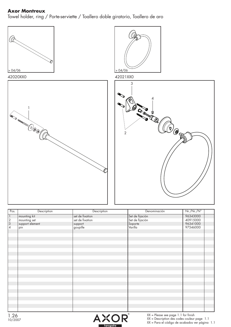 Factory Direct Hardware Hansgrohe 42021 Axor Montreux User Manual | 1 page