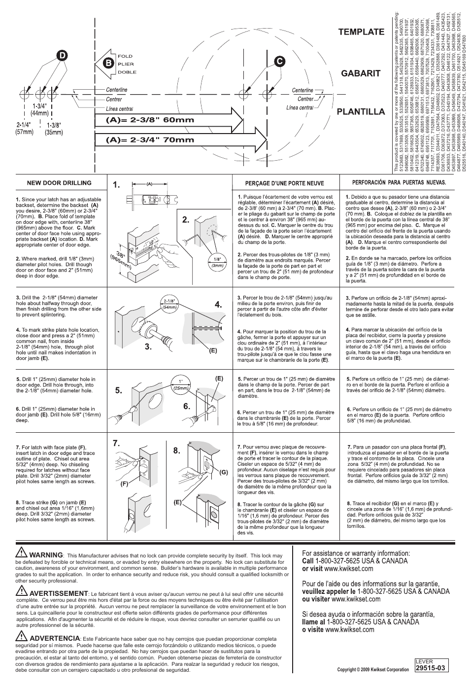 29515-03 sh2, Advertencia, Warning | Avertissement | Kwikset 405DNL User Manual | Page 2 / 2