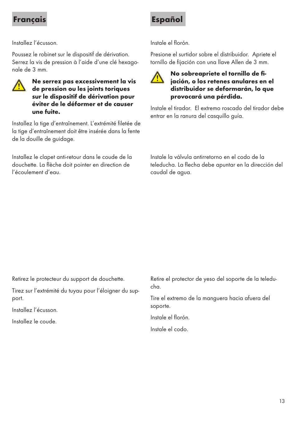 Français español | Factory Direct Hardware Hansgrohe 31438 Metris S User Manual | Page 13 / 24