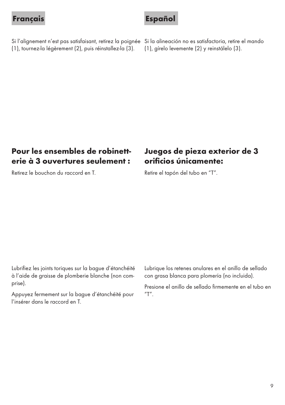 Français español, Juegos de pieza exterior de 3 orificios únicamente | Factory Direct Hardware Hansgrohe 31438 Metris S User Manual | Page 9 / 24