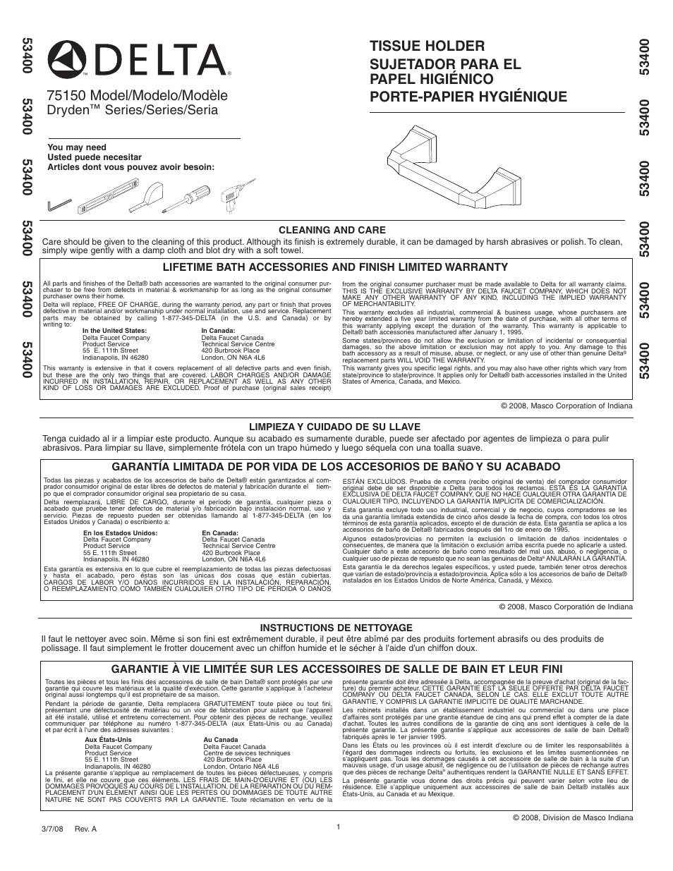 Factory Direct Hardware Delta 75150 Dryden User Manual | 2 pages