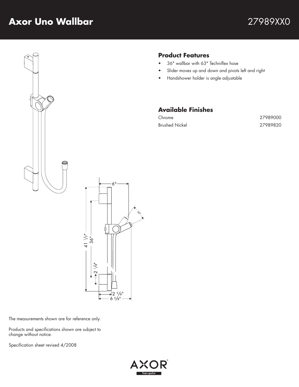 Factory Direct Hardware Hansgrohe 27989 Axor Massaud User Manual | 1 page
