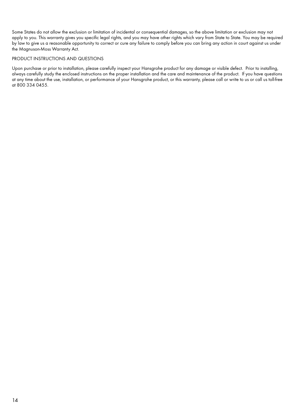 Factory Direct Hardware Hansgrohe 11431 Axor Urquiola User Manual | Page 14 / 16