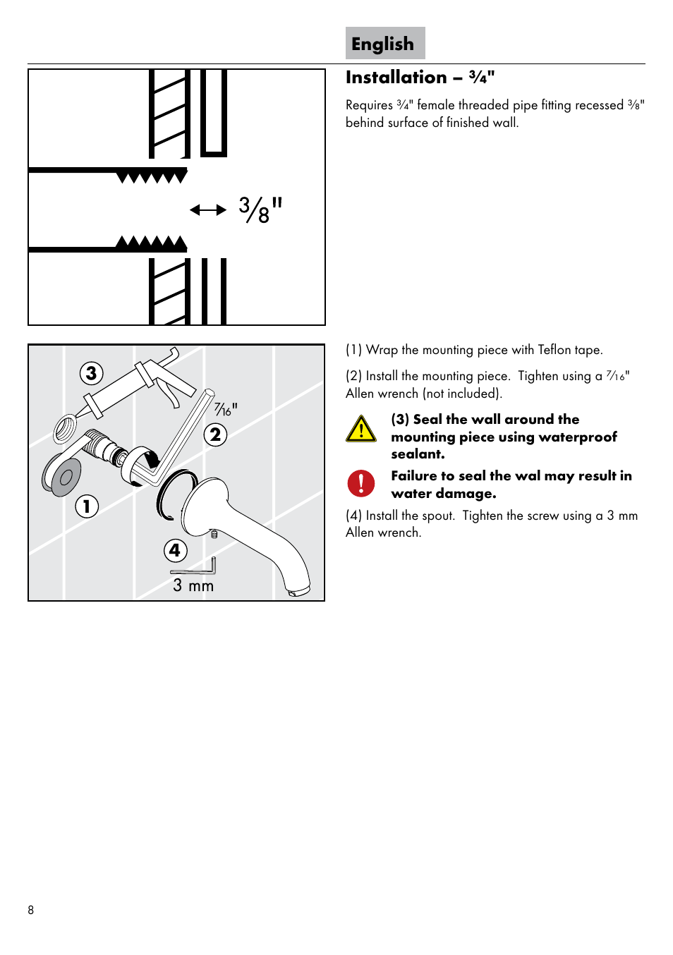 English installation | Factory Direct Hardware Hansgrohe 11431 Axor Urquiola User Manual | Page 8 / 16