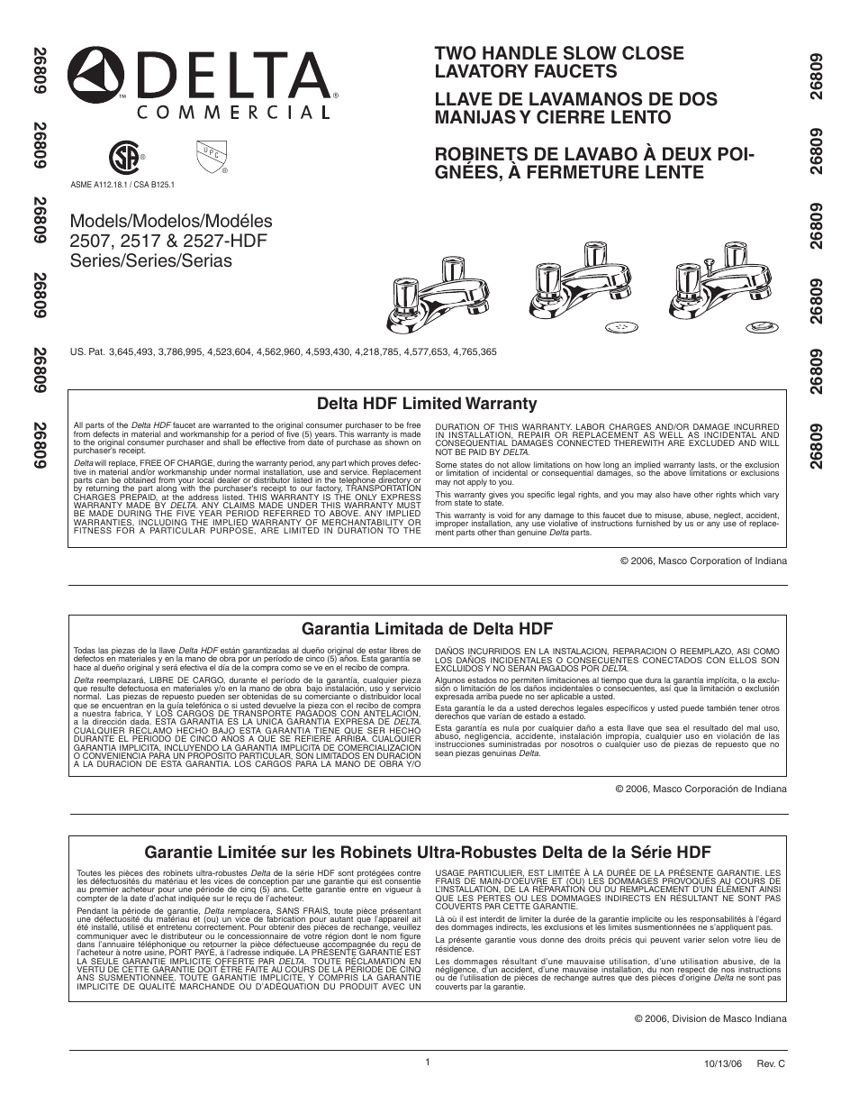 Delta hdf limited warranty, Garantia limitada de delta hdf | Factory Direct Hardware Delta 511LF-HDF User Manual | Page 3 / 6