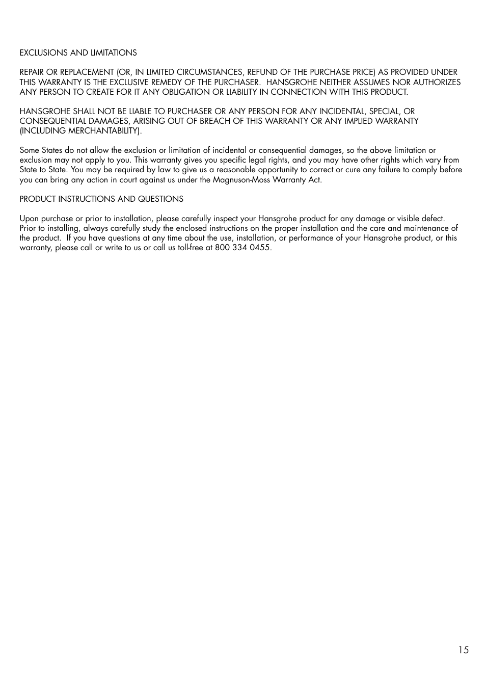 Factory Direct Hardware Hansgrohe 32314 Talis S User Manual | Page 15 / 16