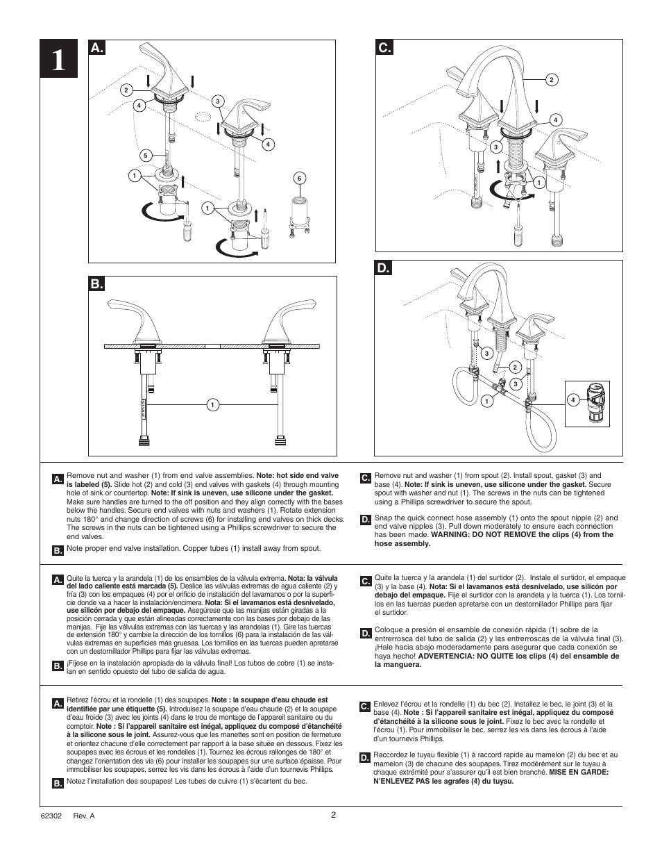 A. c. d | Factory Direct Hardware Brizo 65330LF User Manual | Page 2 / 6