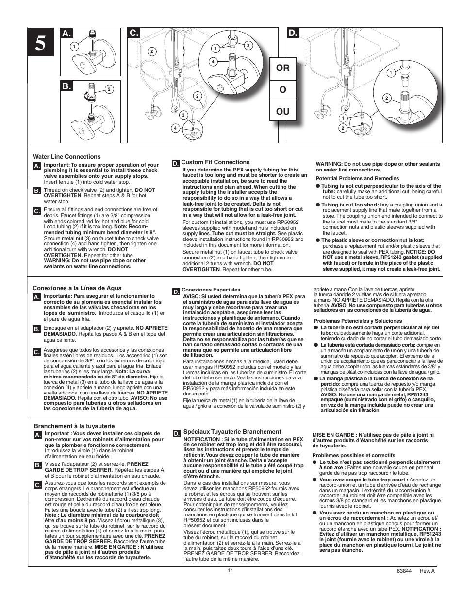 A. d, B. c, Or o ou | Factory Direct Hardware Brizo 64070LF Venuto User Manual | Page 11 / 16