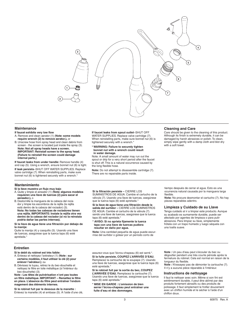 Maintenance, Mantenimiento, Entretien | Cleaning and care, Instructions de nettoyage, Limpieza y cuidado de su llave | Factory Direct Hardware Delta 19922-SD-DST Ashton User Manual | Page 3 / 16