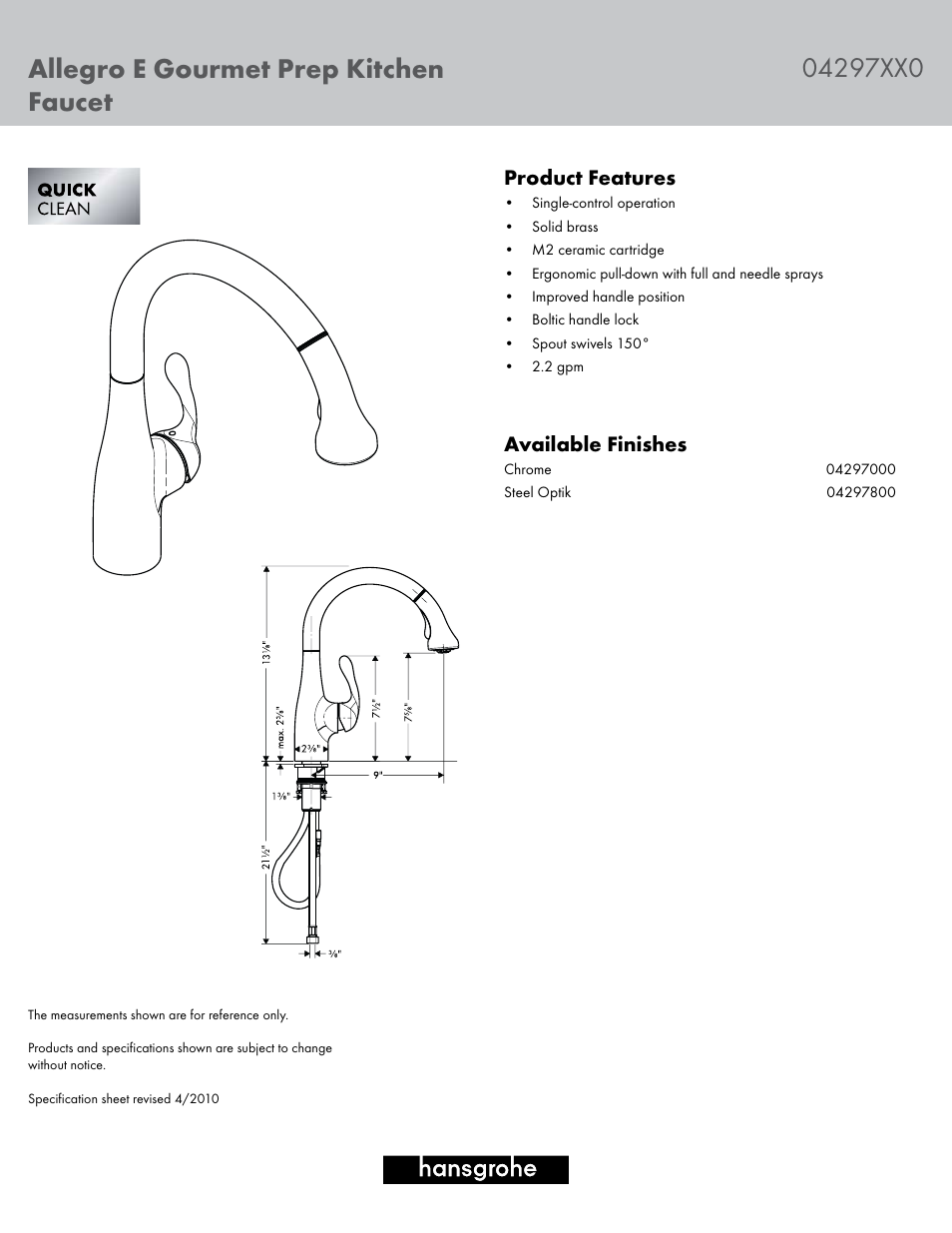 Factory Direct Hardware Hansgrohe 04297 Allegro E User Manual | 1 page